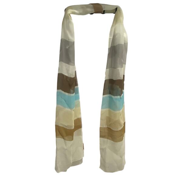 Vintage Echo Retro Blue and Tan Striped Silk Scarf 15.5" x 66" - Picture 9 of 12